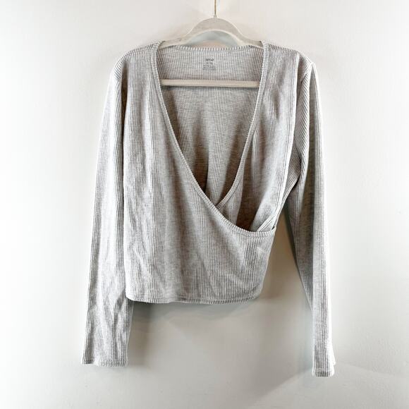 Aerie Gray Long Sleeve Wrap Top - Picture 2 of 9